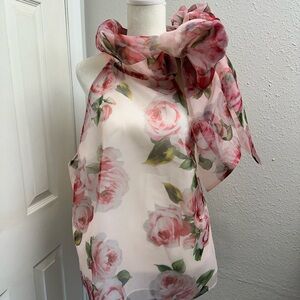 VENUS Pale Pink and Green Sheer Sleeveless Floral Scarf Blouse